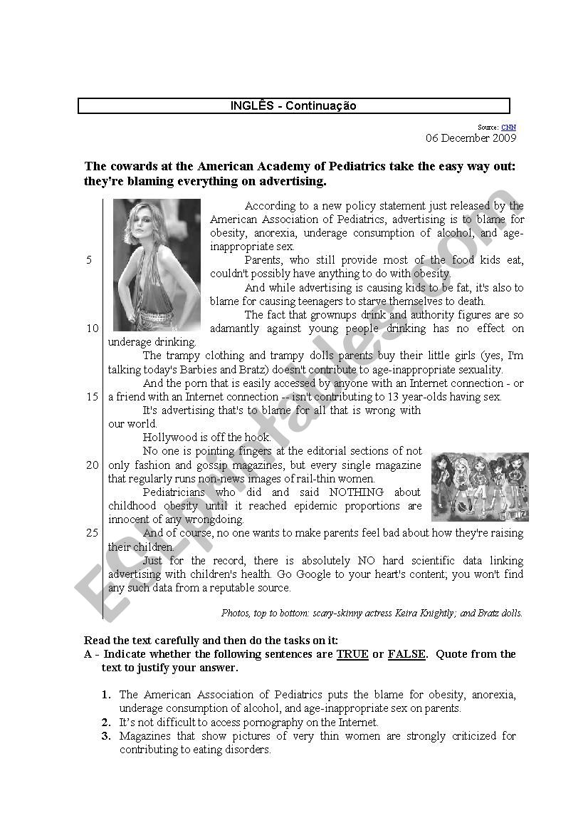 Advertising worksheet