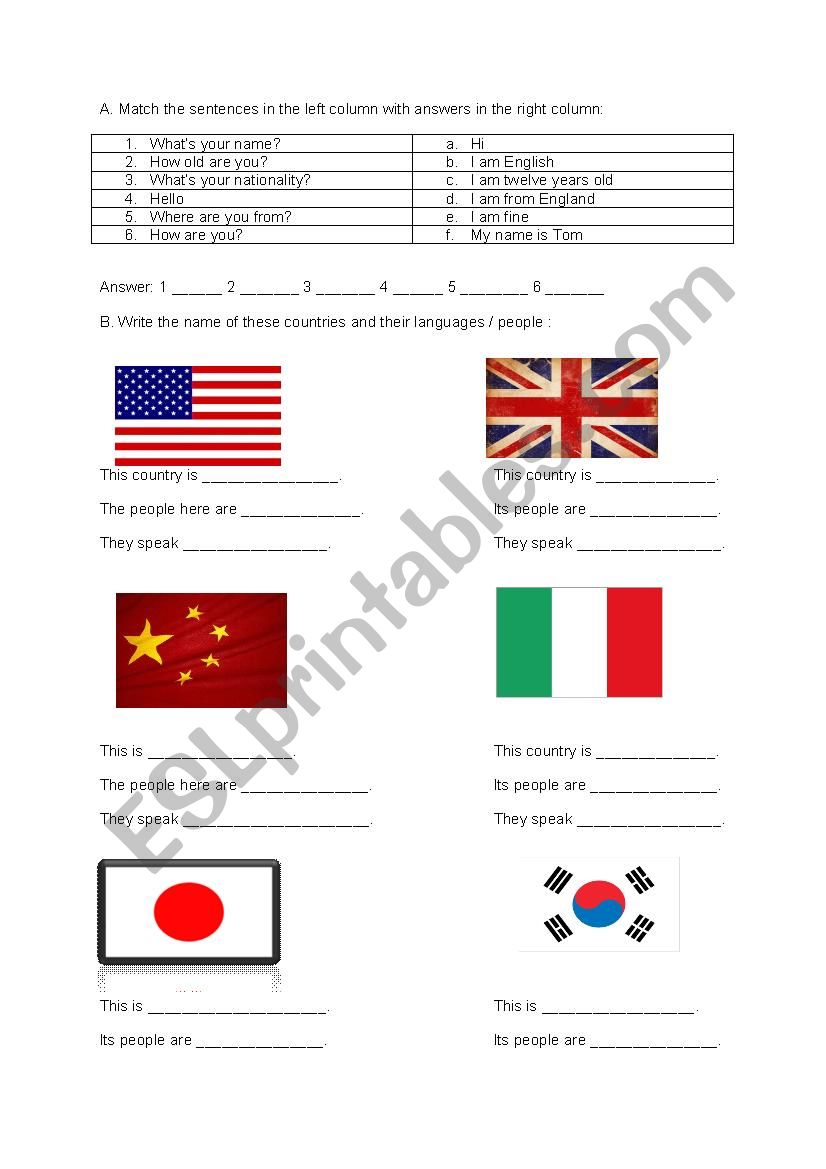 Nationality worksheet