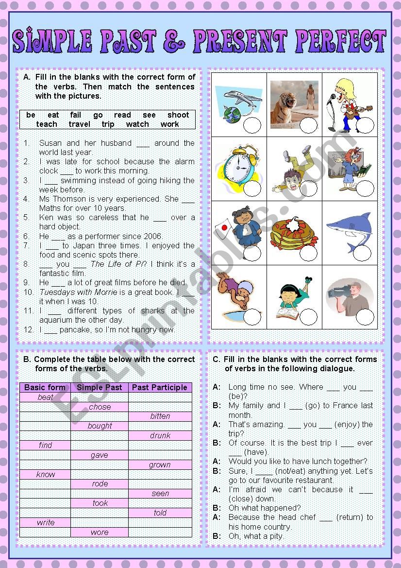 Present Perfect Tense Vs Simple Past Tense Worksheet