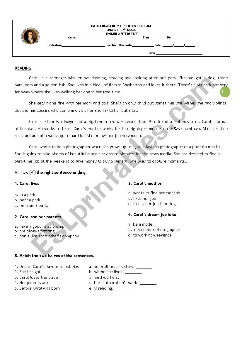 Dream job worksheet