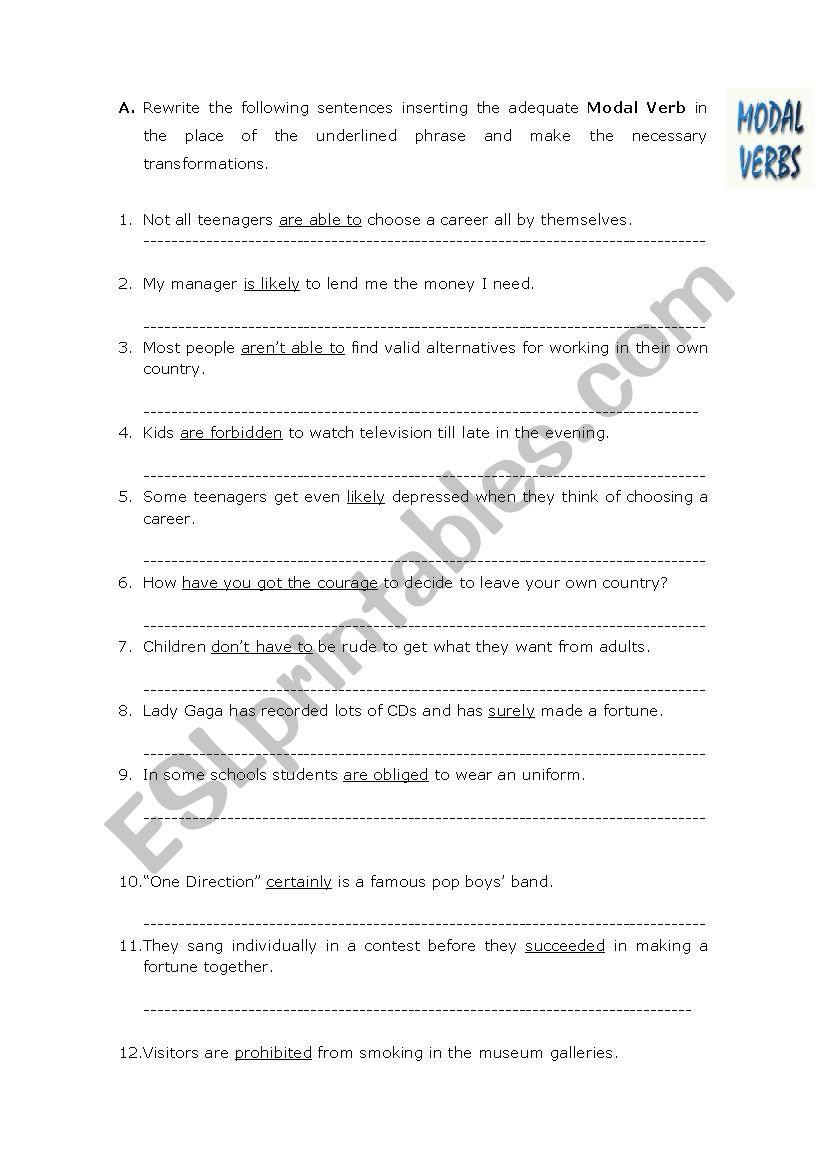 Modal Vebs- Rephrasing worksheet