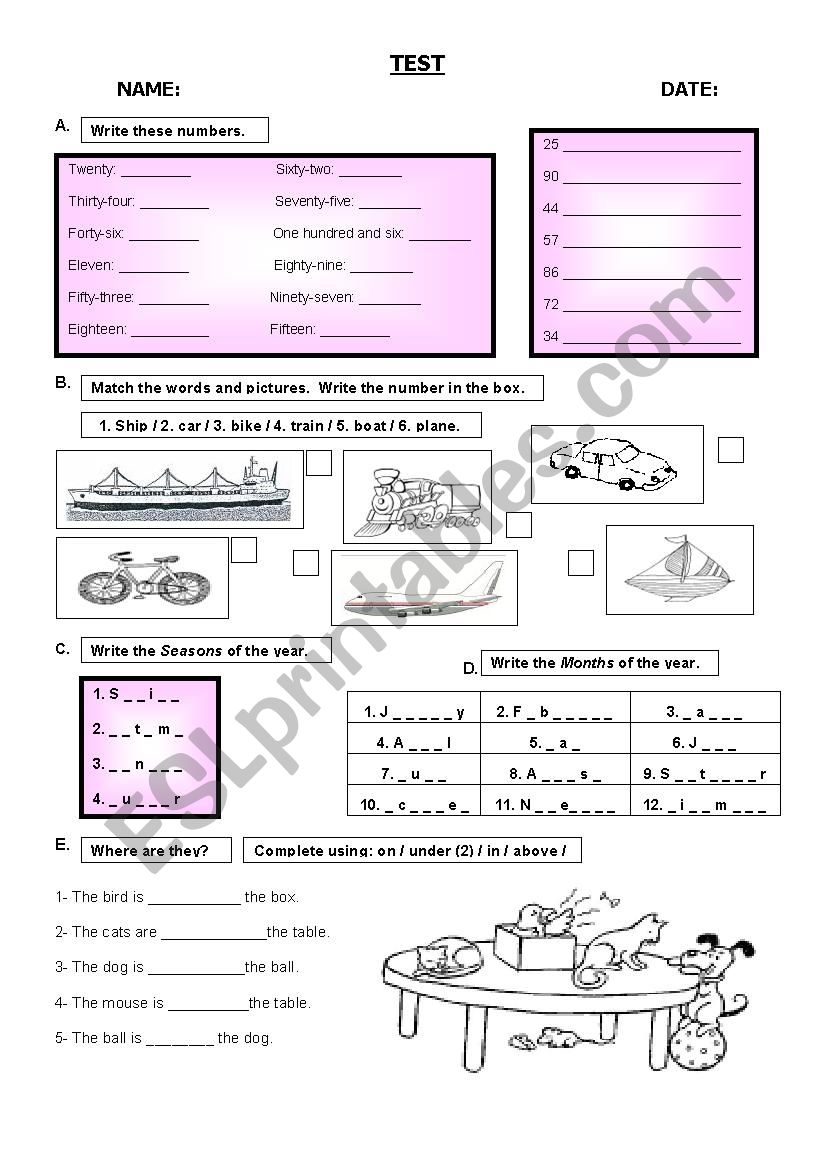 mini test worksheet