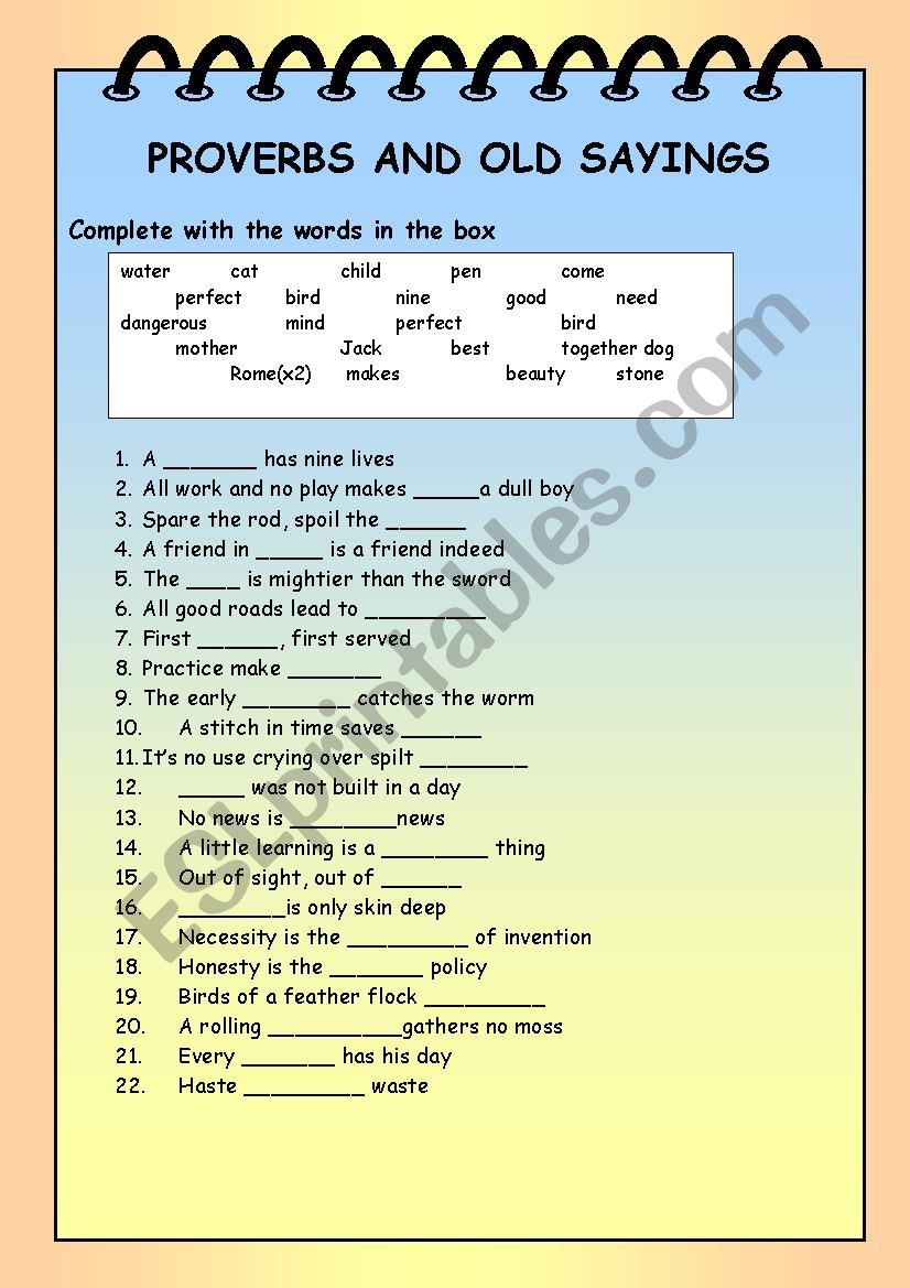 proverbs and old sayings worksheet