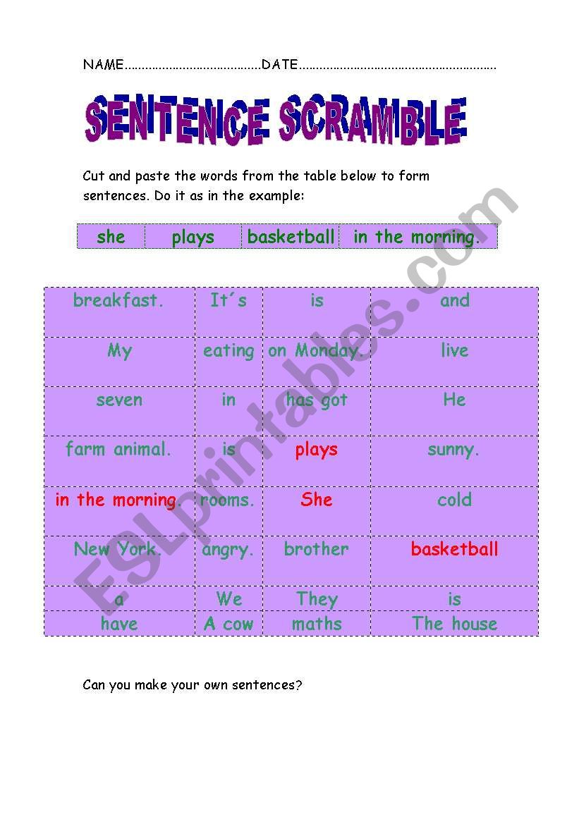 scramble sentences worksheet