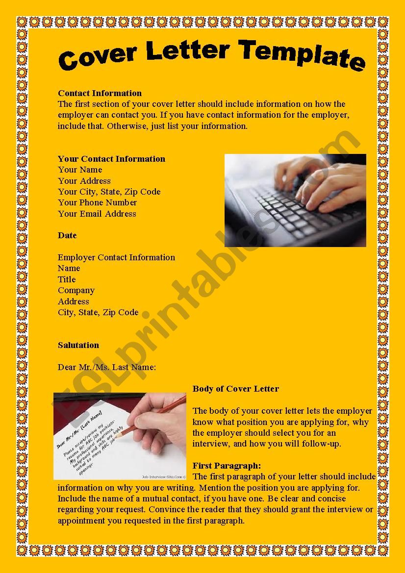 Writing a Cover Letter  worksheet