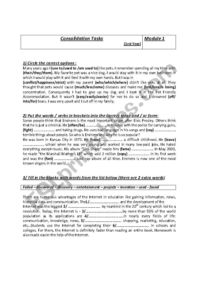 consolidation first year sec worksheet