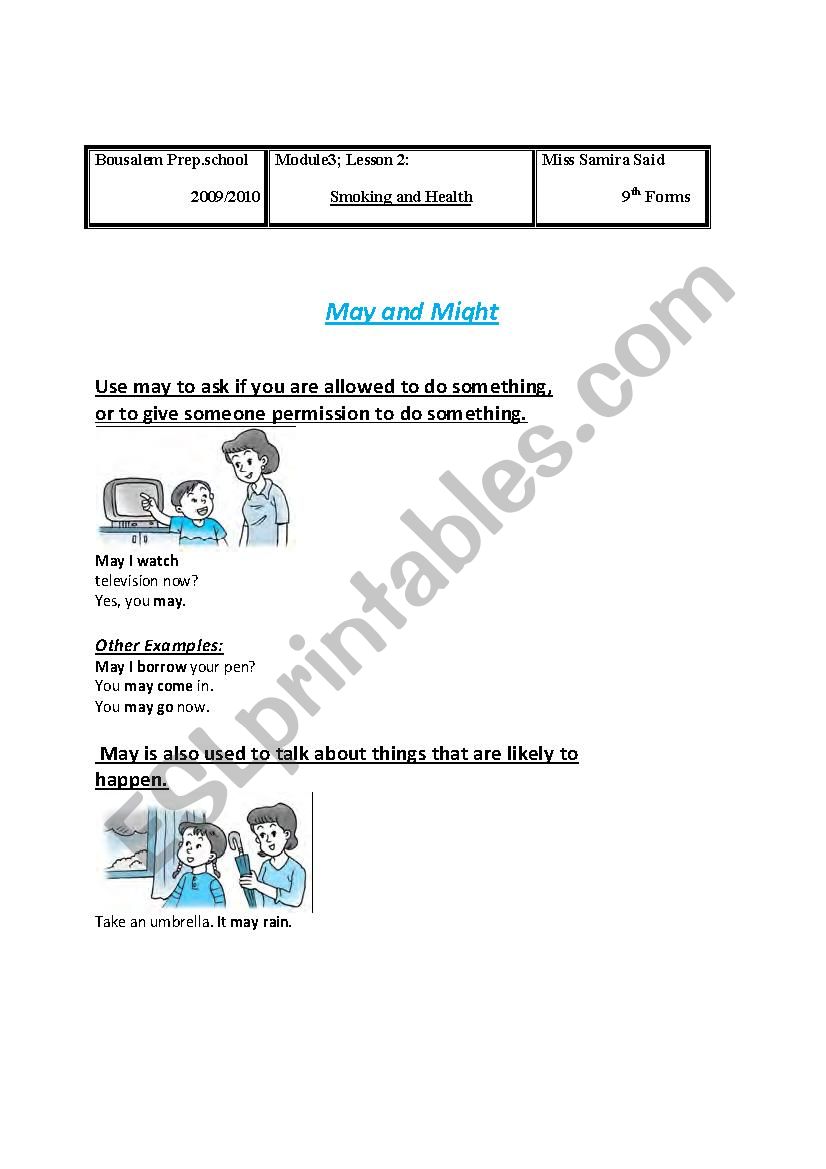 may and might worksheet