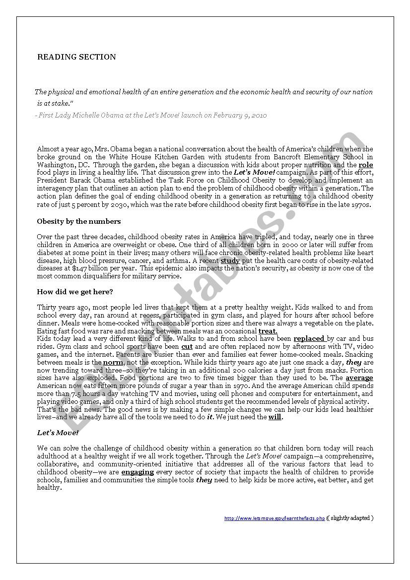 Lets Move! worksheet