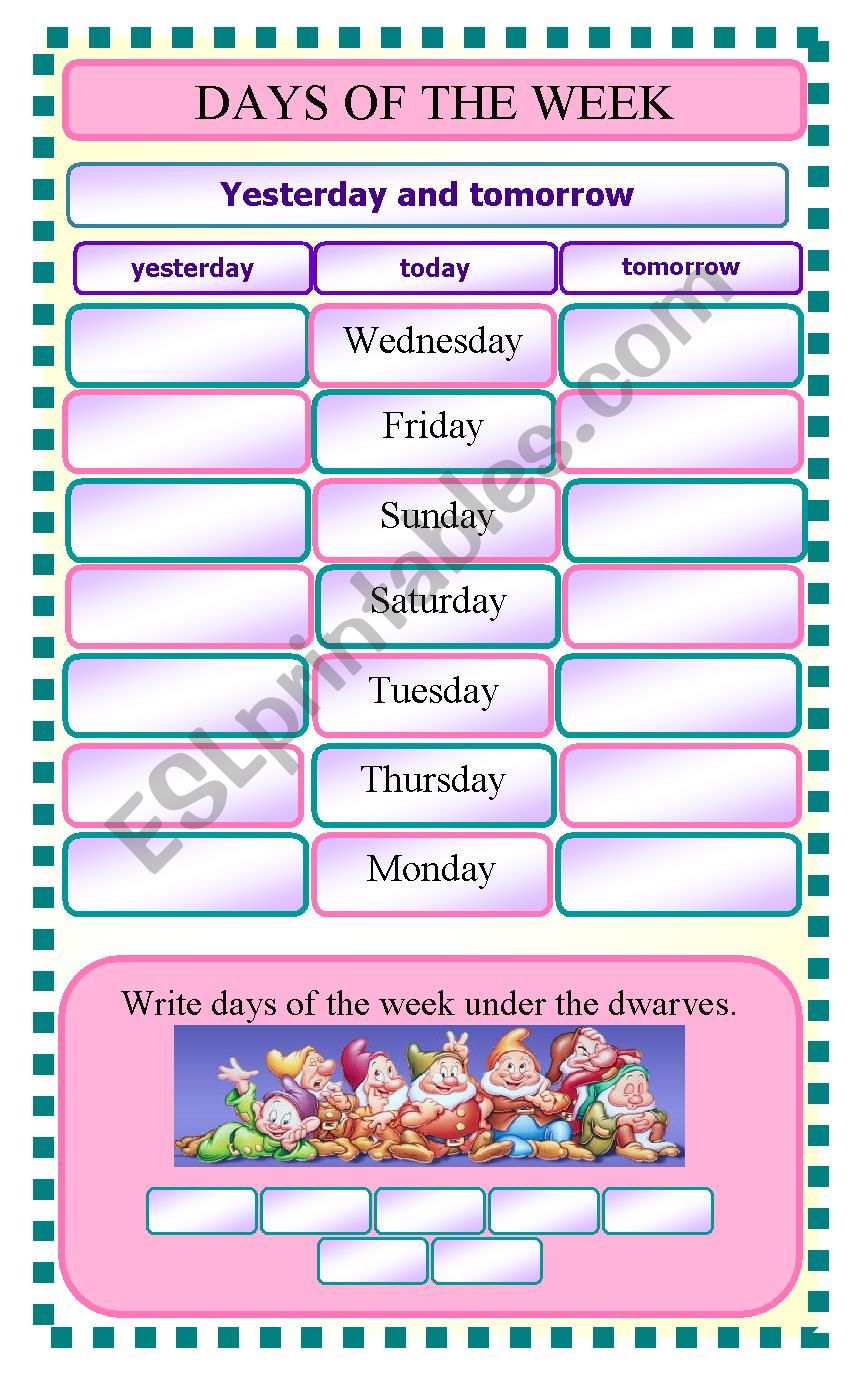 Days of the week worksheet