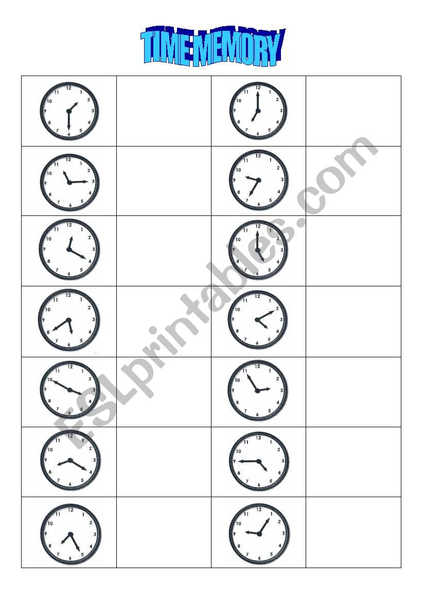Time memory worksheet