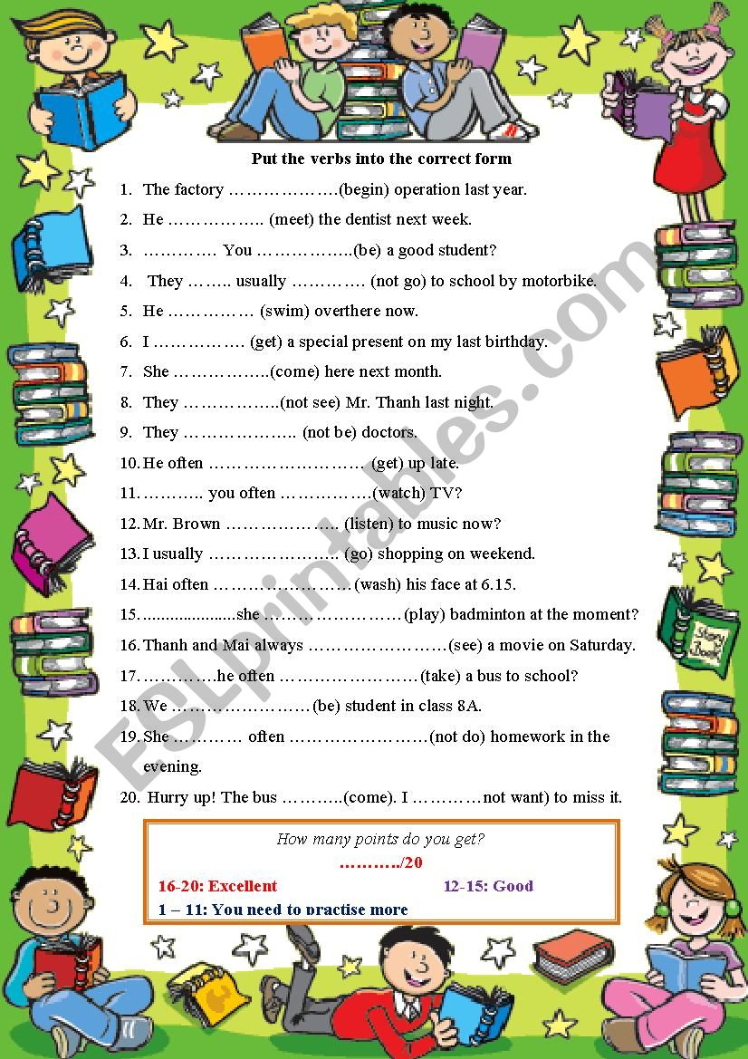 Put the verbs into the correct form - part 2