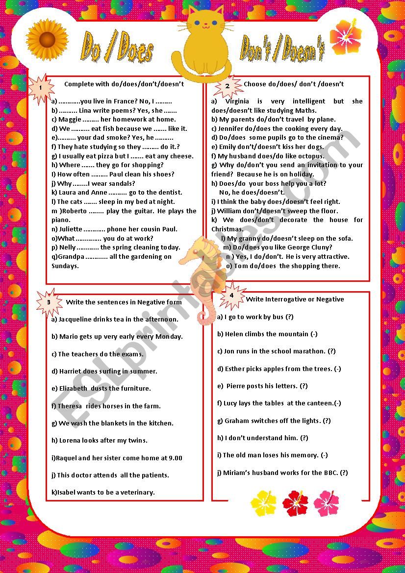 Do/Does/Don´t/ Doesn´t worksheet Do/Does/Don´t/ Doesn´t worksheet