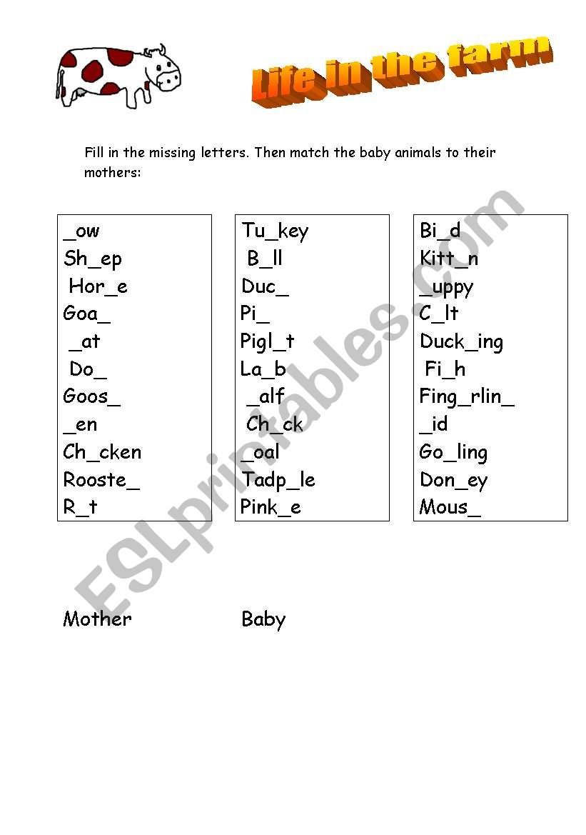 MISSING LETTERS worksheet