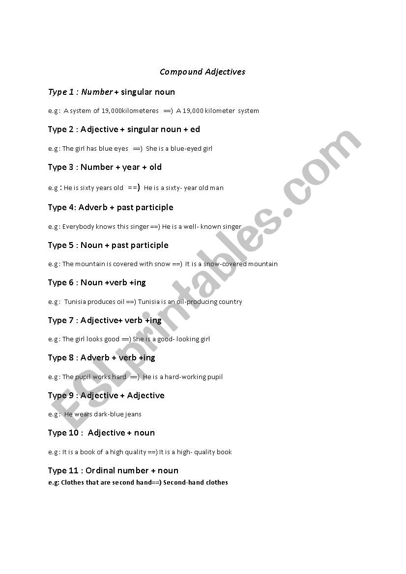 compound adjectives worksheet