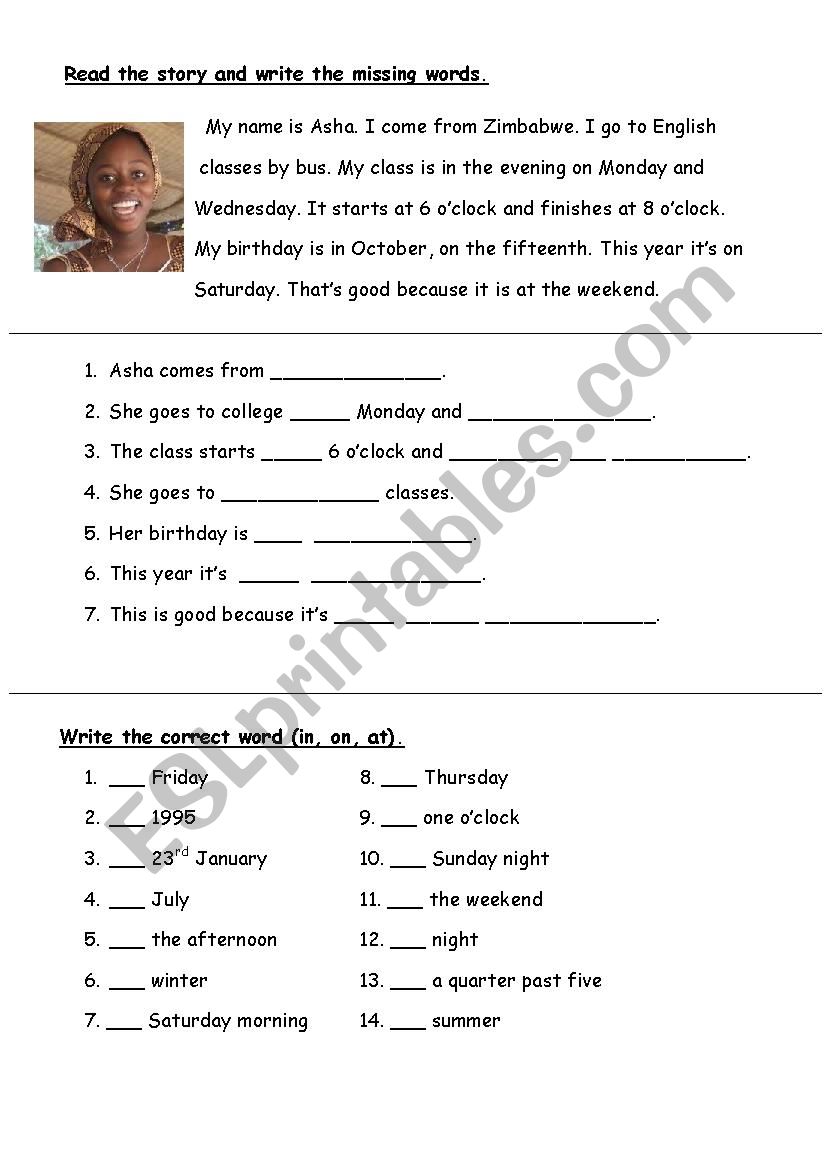 Prepositions of time worksheet