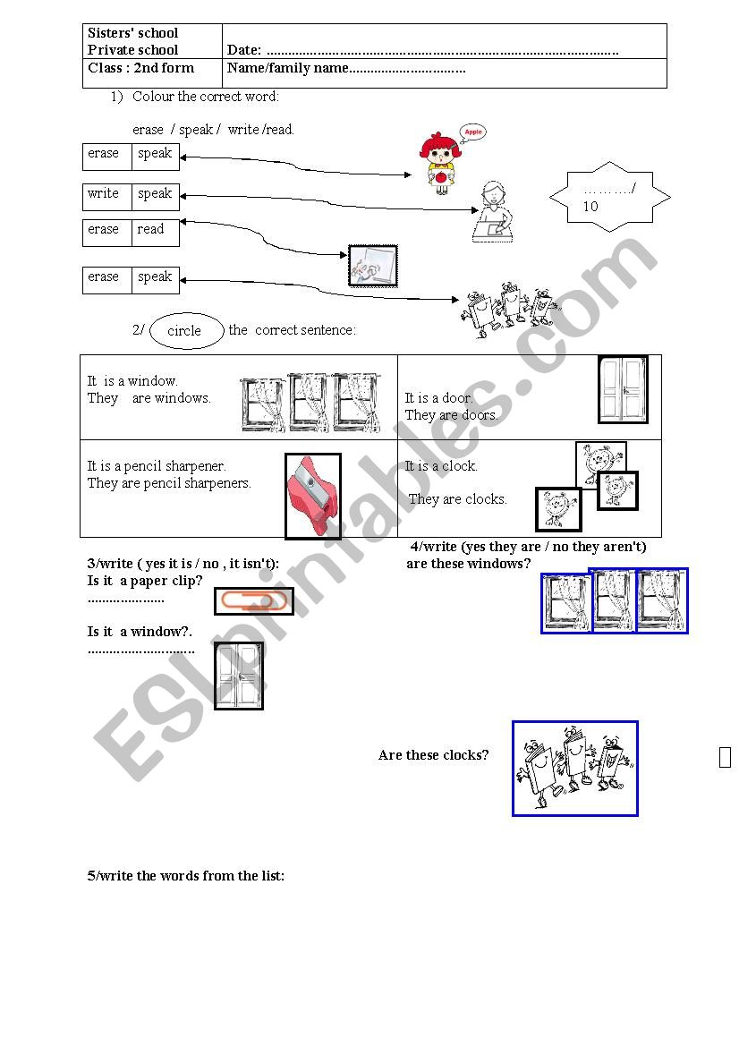 test  for the children worksheet