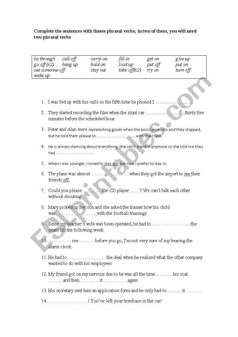 Some common phrasal verbs worksheet