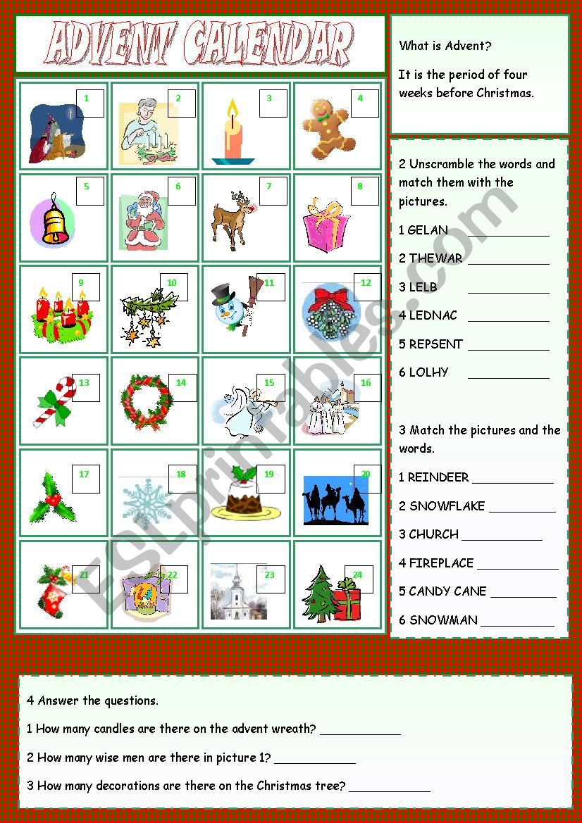 Advent Calendar worksheet