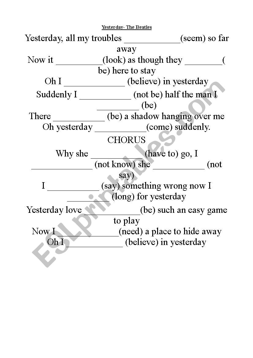 Yesterday worksheet