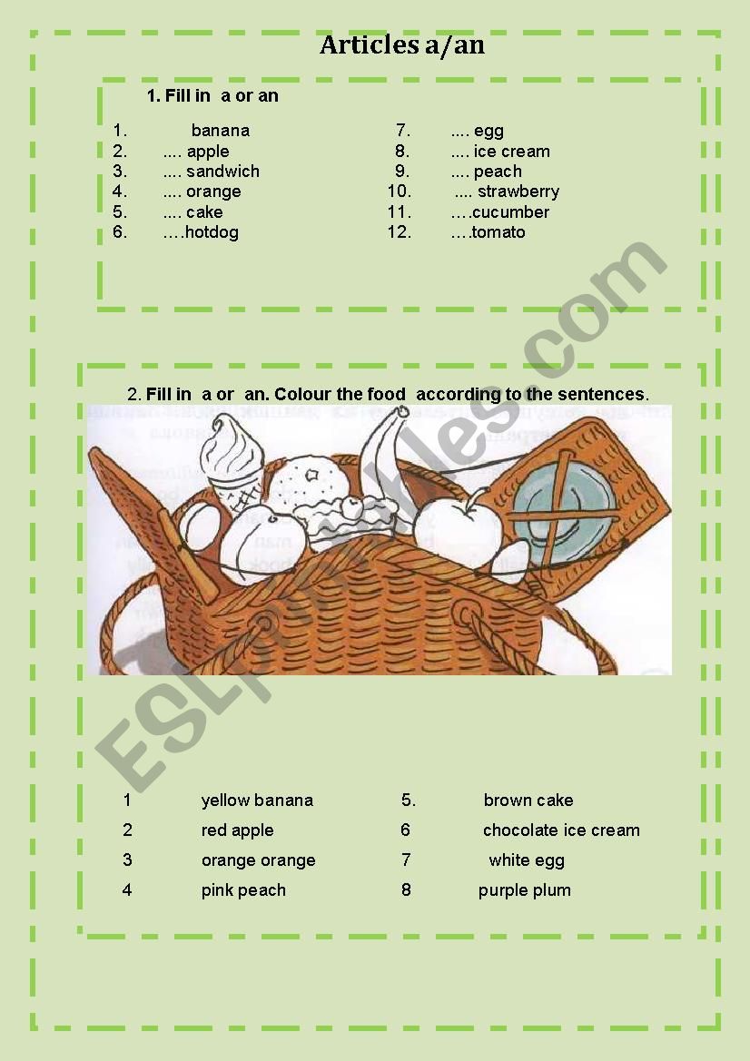 Articles a/an worksheet