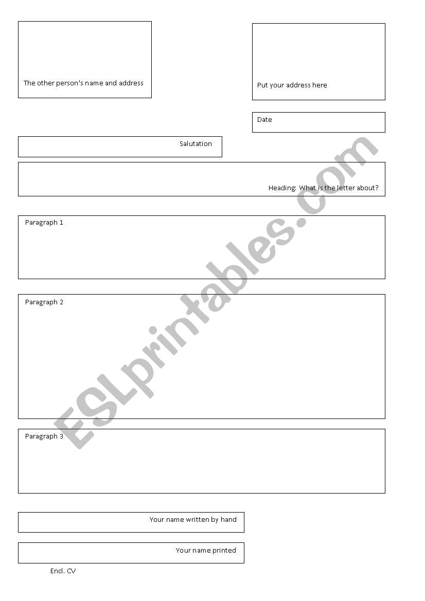 Structure of a letter of application