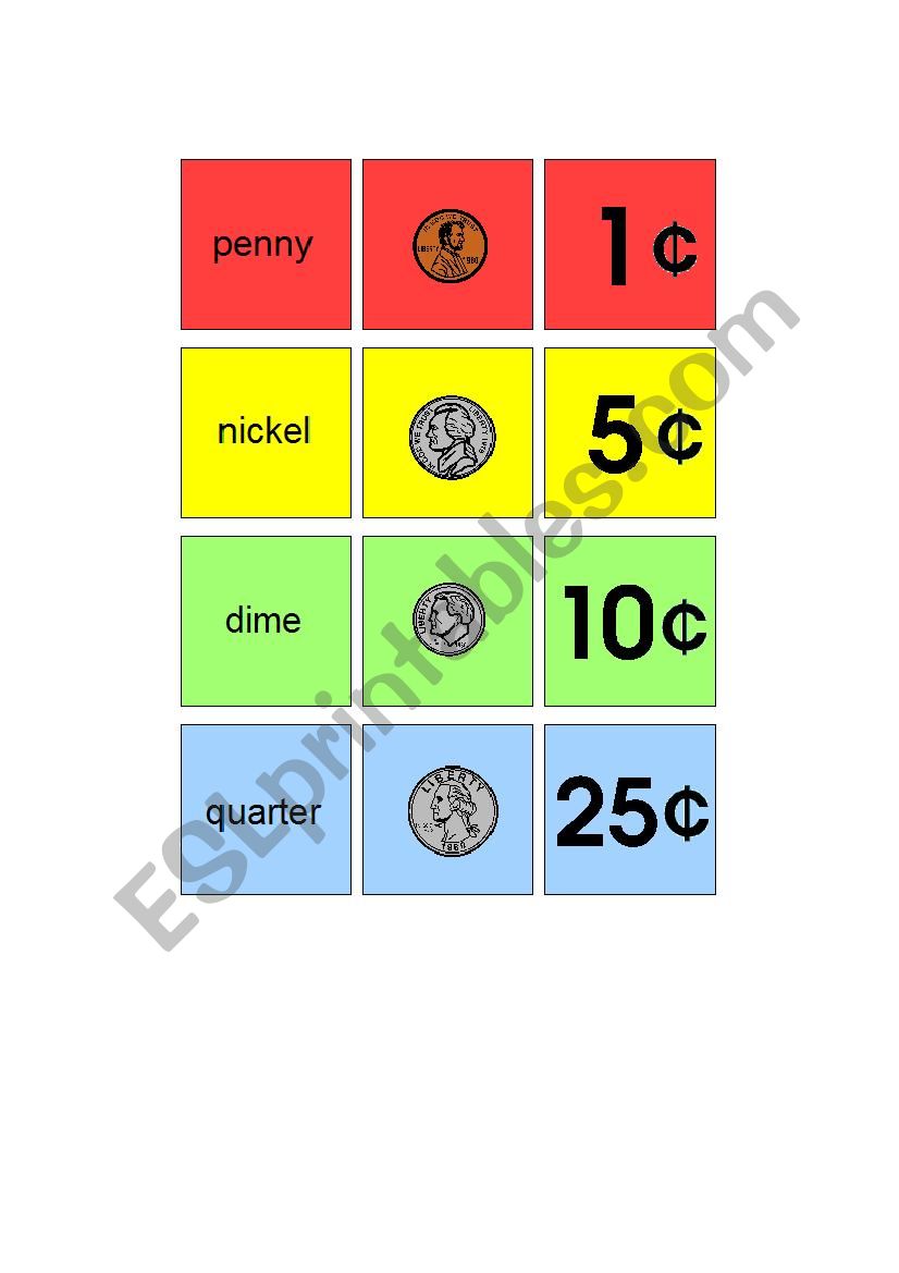 Color Coded Coin Practice  worksheet