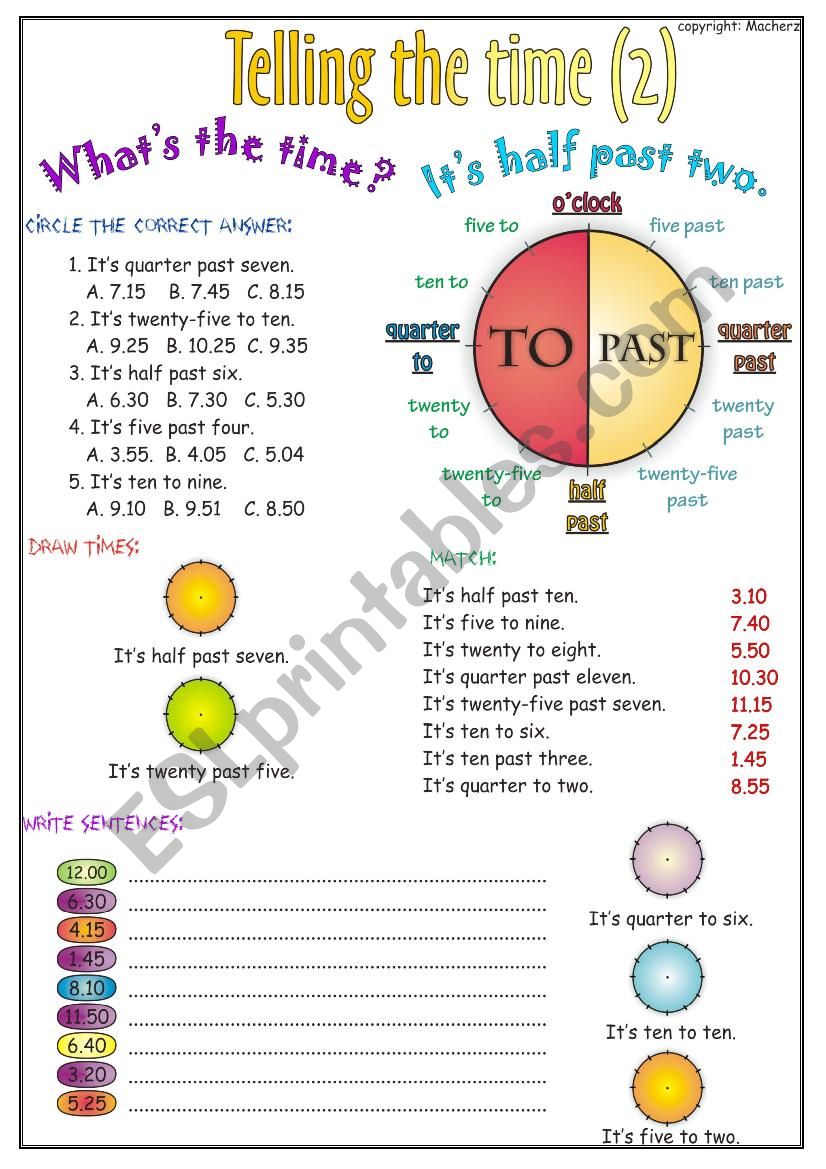 Telling the time worksheet part 2