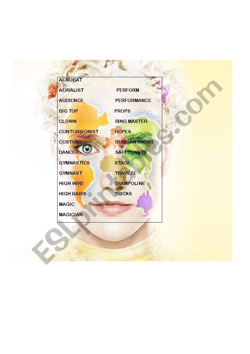 circus vocabulary worksheet