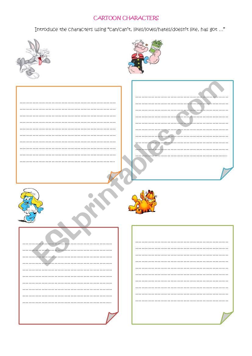 cartoon characters worksheet