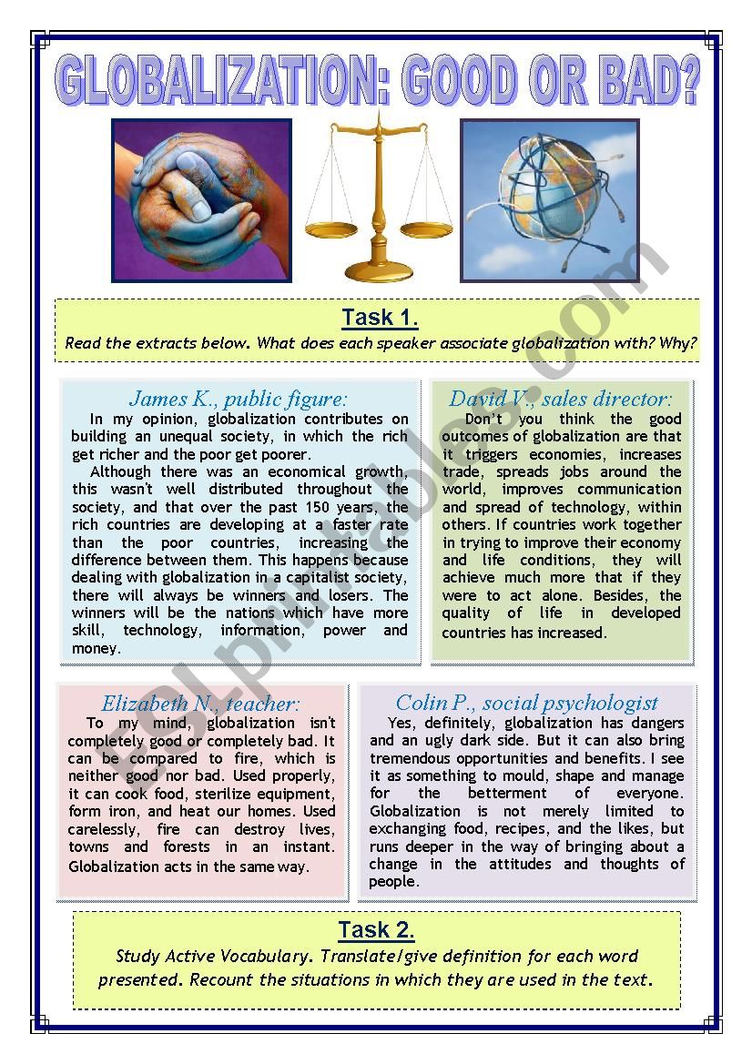 Globalization: Good or Bad worksheet