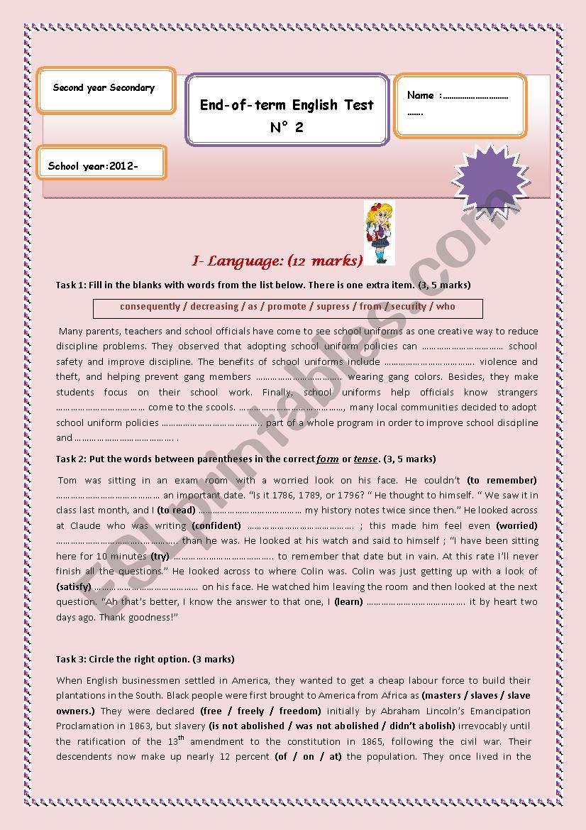 end-of -term test NÂ° 2 second form