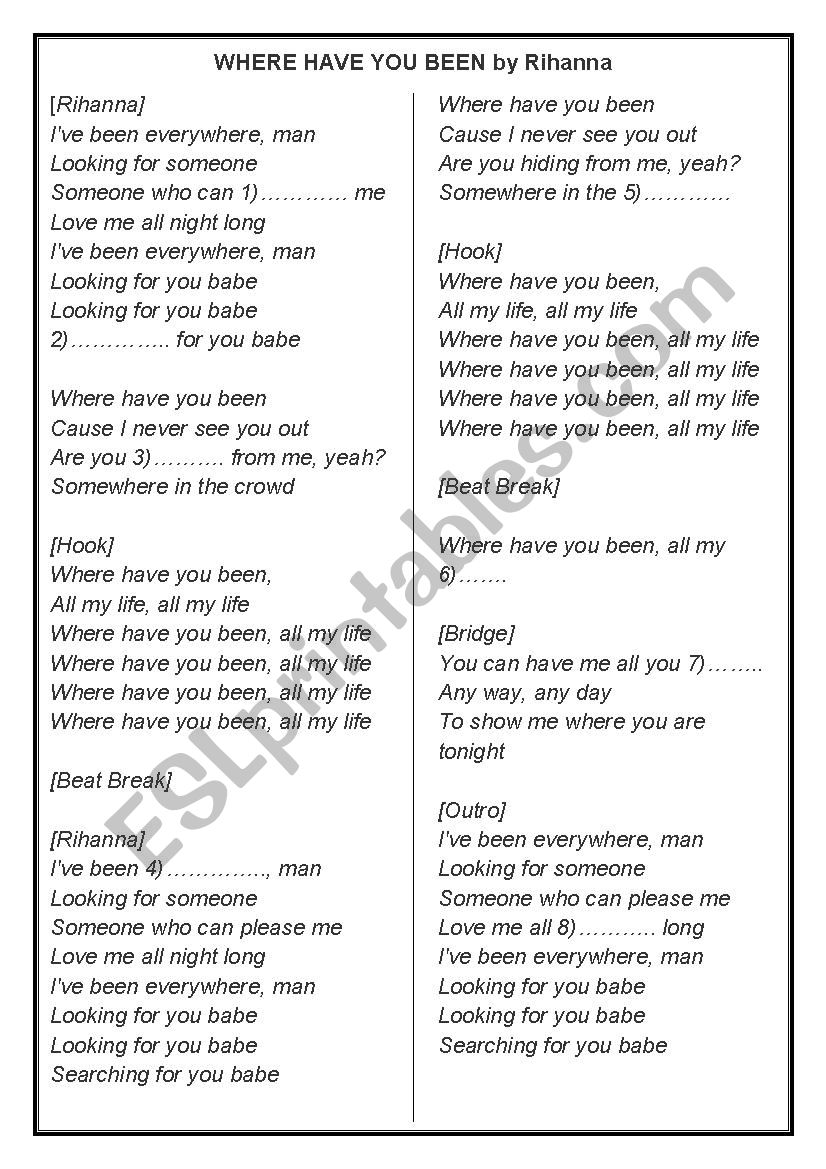 A song by Rihanna worksheet