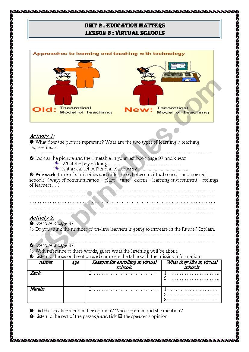 virtual schools studentÂ´s worksheet