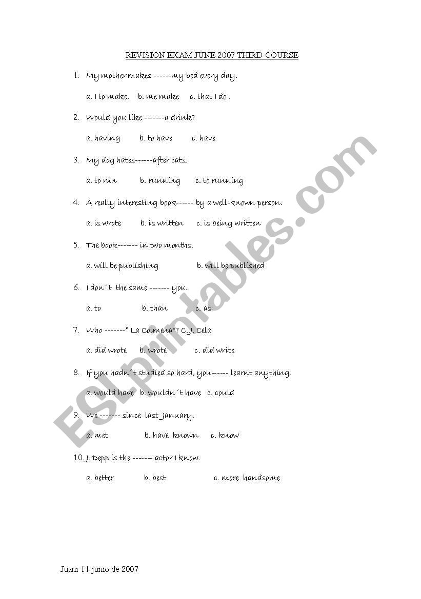 exercises for revision worksheet