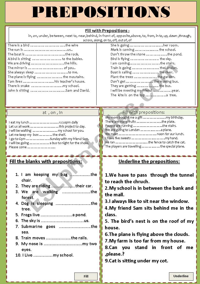 prepositions worksheet