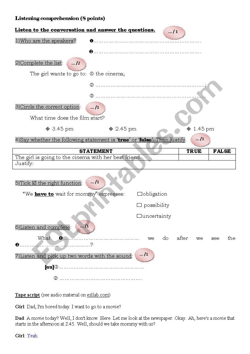 Listening practice worksheet