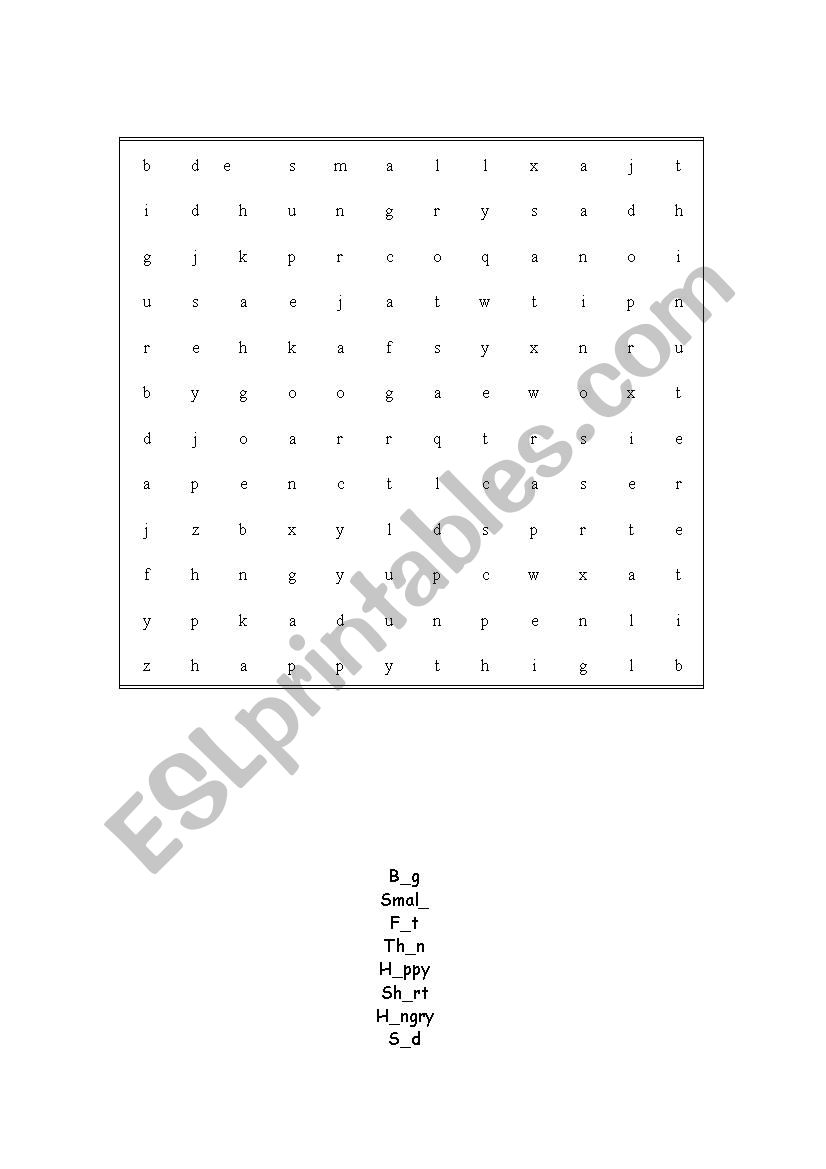 Adjectives wordsearch for young learners