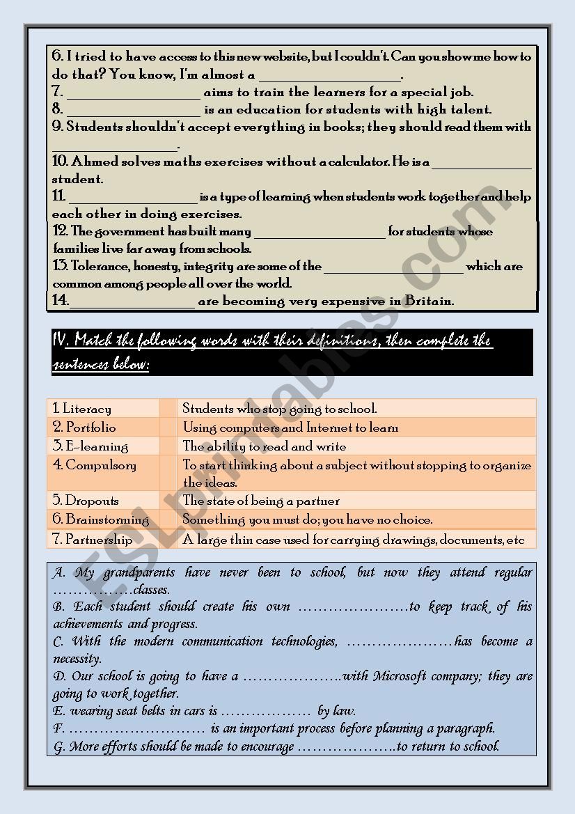 Formal Informal And Non Formal Education Esl Worksheet By