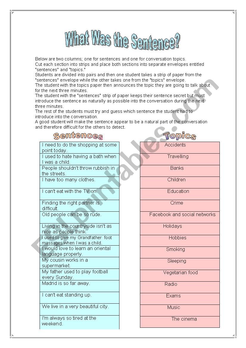 What was the Sentence? 2 worksheet