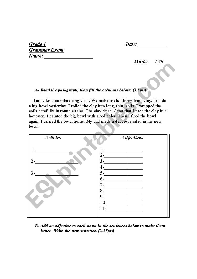 Grammar test  worksheet