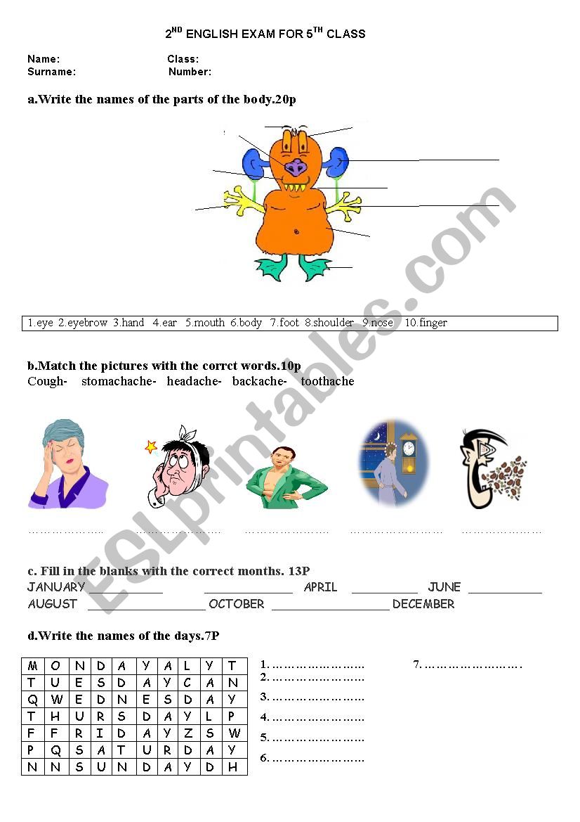 5th Grade 2nd EXAM worksheet