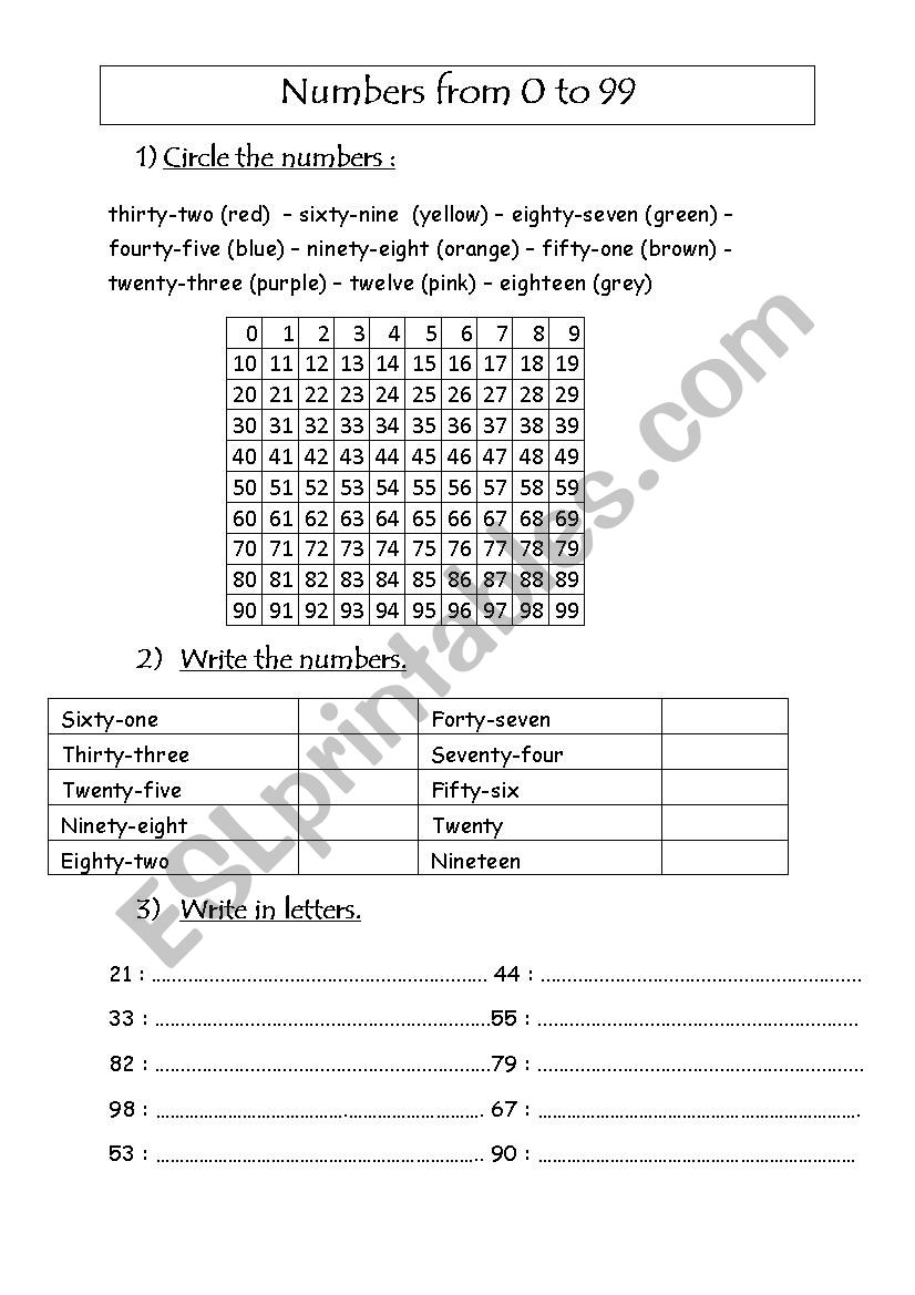 numbers from 0 to 99 worksheet