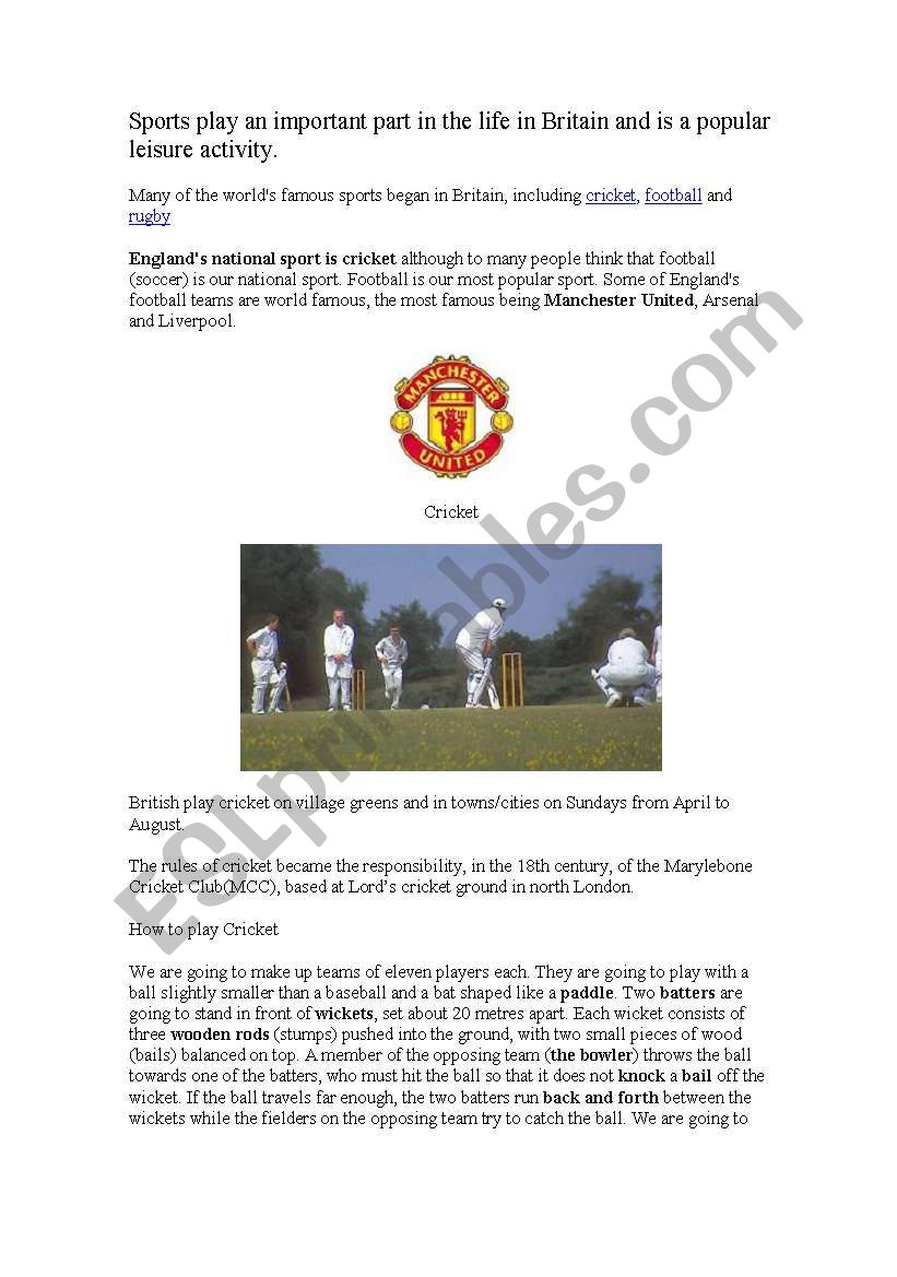 Sports in Britain: Cricket and Rugby