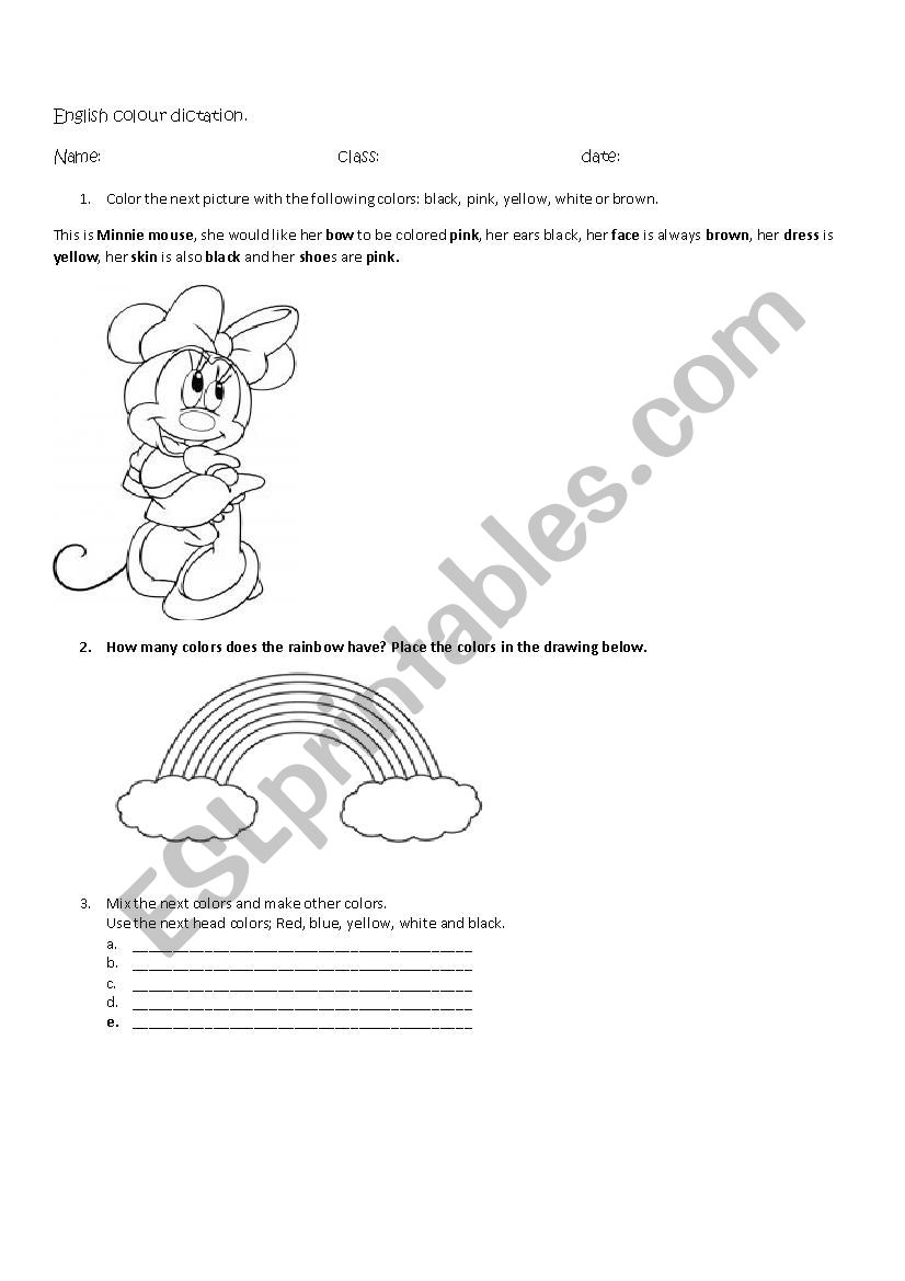color dictation worksheet