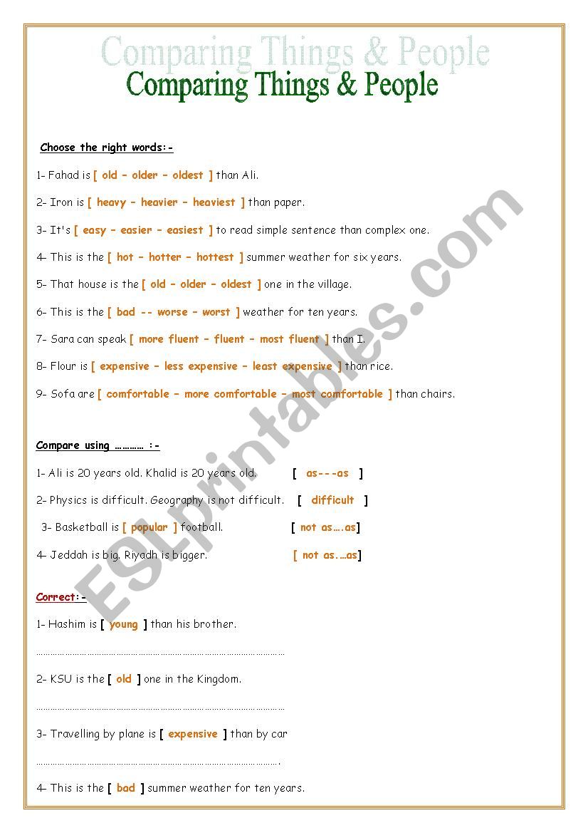 Comparative and Superlative worksheet