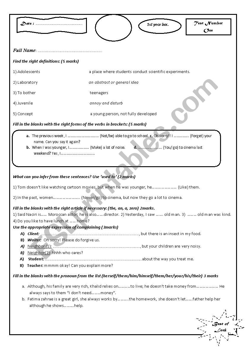 exam: grammar, vocabulary and function