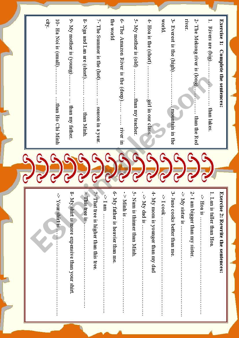 Simple Comparison Exercises  worksheet