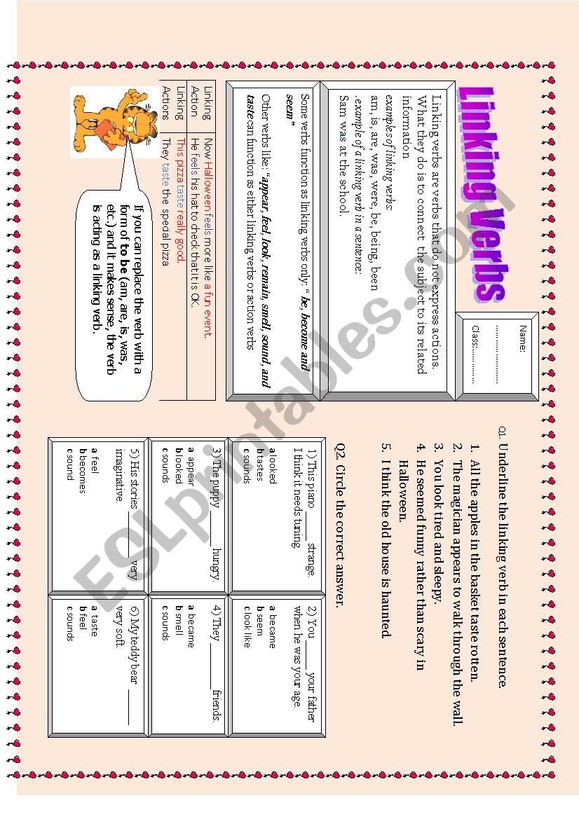 linking verbs worksheet