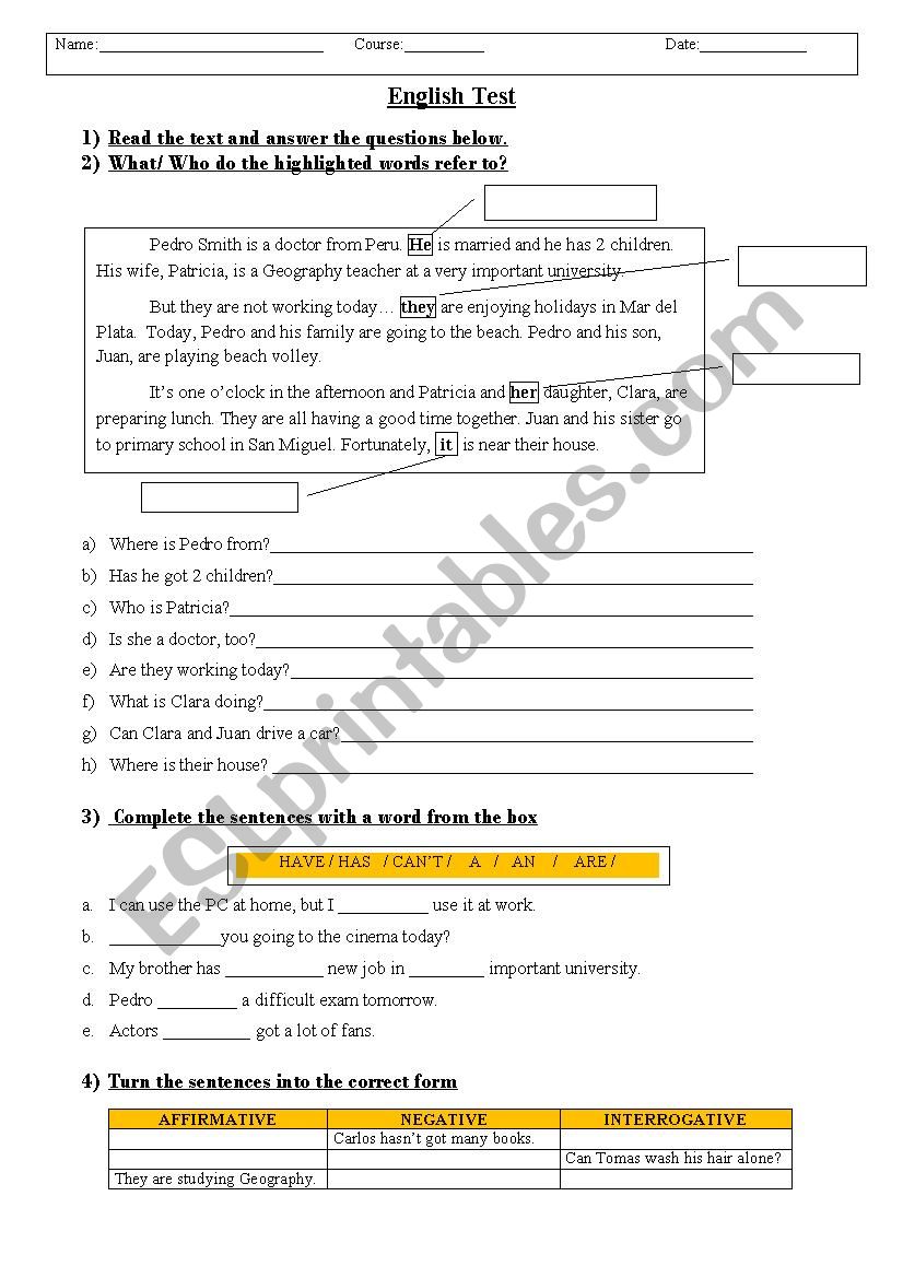 Adult Learners Exam worksheet