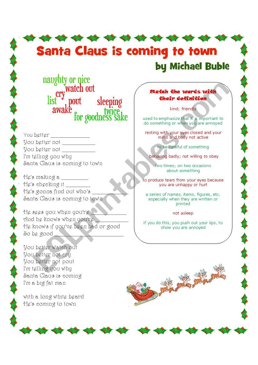 Santa Claus is Coming to Town worksheet